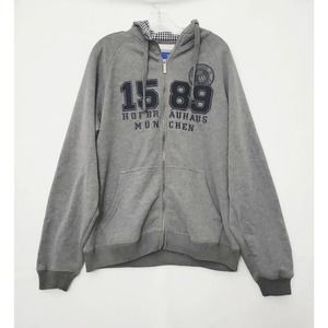 Hofbrauhaus Munchen Jacket Hoodie L Gray Full Zip Hooded‎ Outerwear Streetwear